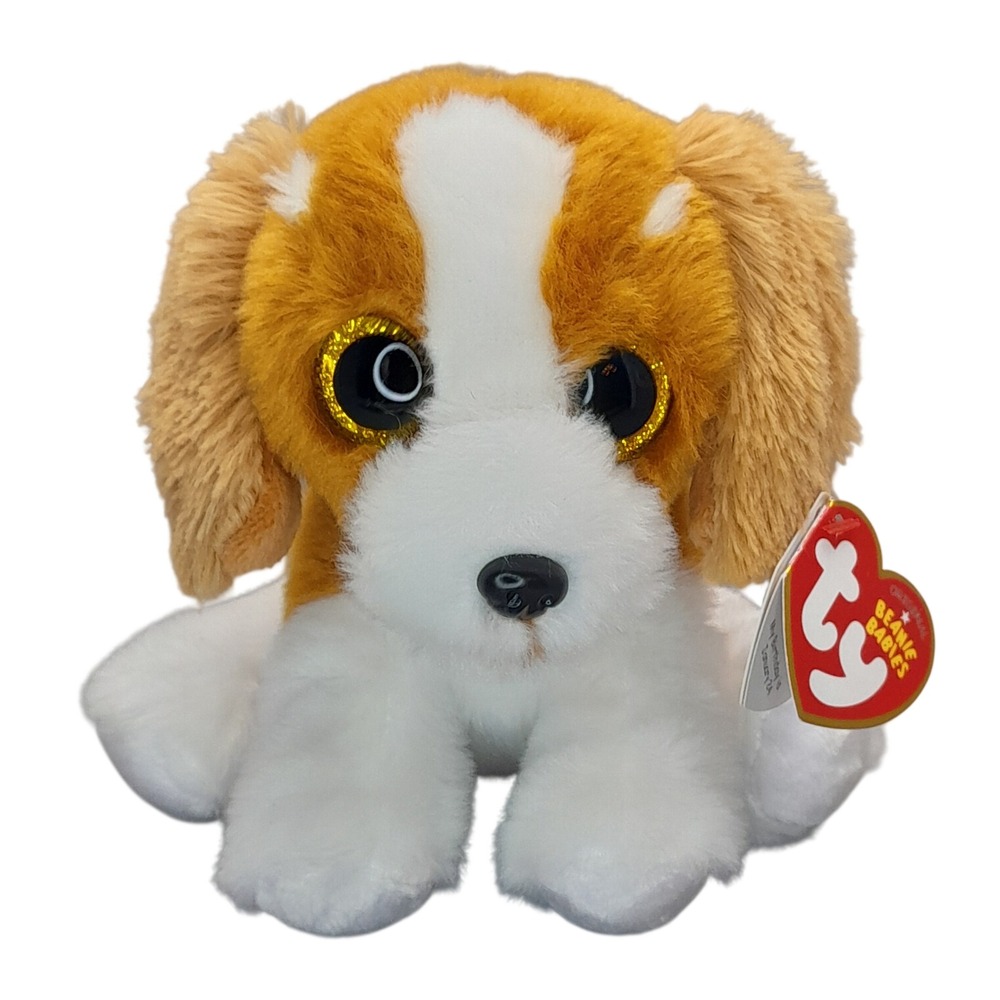 Ty Beanie Babies Barker Spaniel Dog Plush Tan White Gold Glitter Eyes 2021 NEW